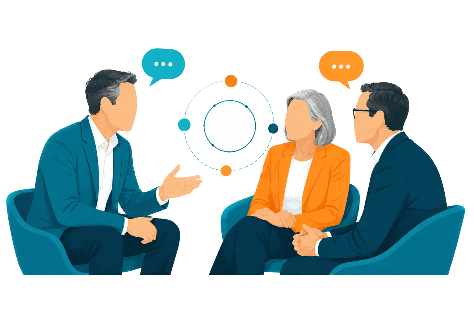 CTA section showing leaders in discussion with a “Request consult” button.