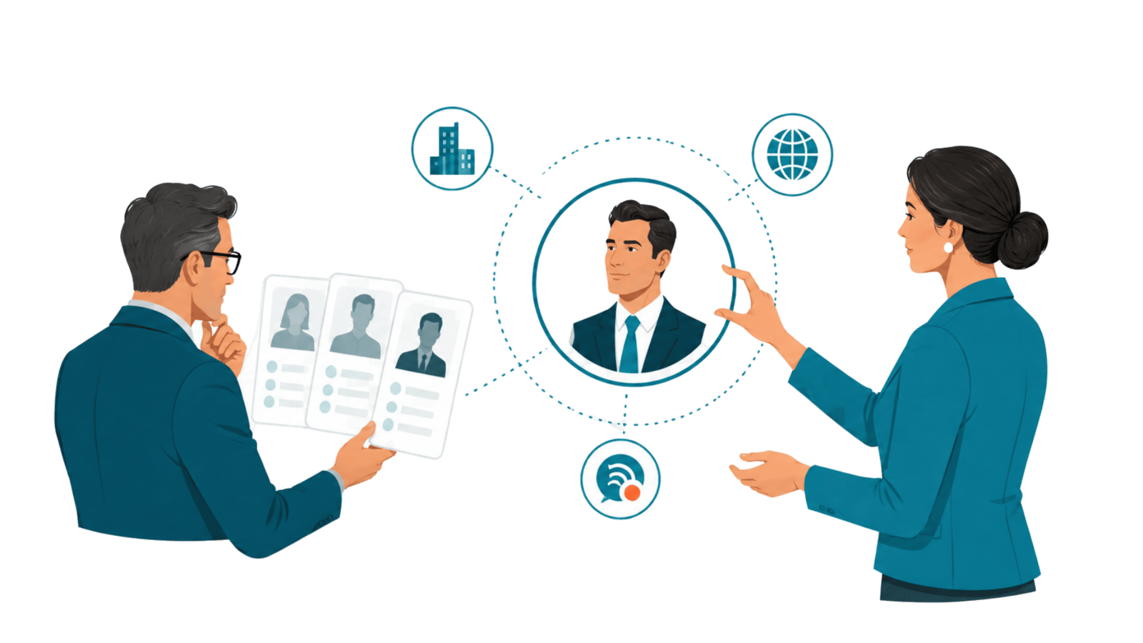 Business innovation council illustration showing campaign-aligned contacts and verified role-based targeting.