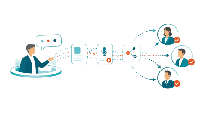 Illustration of executive content being distributed to multiple decision-makers for demand generation.